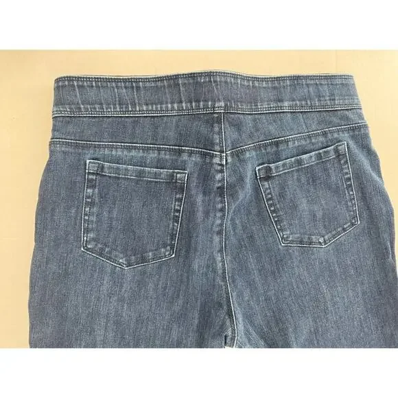 Soft Surroundings Size PM Denim Pull On Relaxed Straight Jeans Dark Slimming - Picture 3 of 15